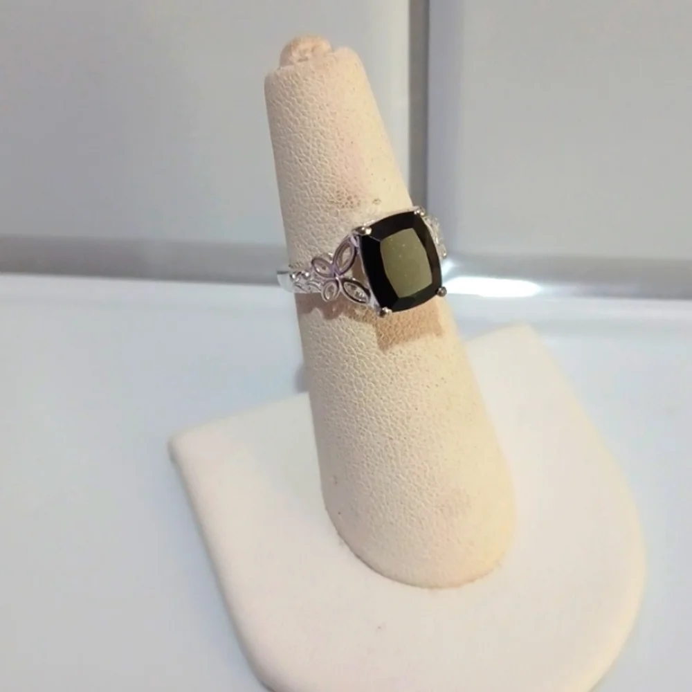 Black Tourmaline Solitaire Ring in Sterling Silver
